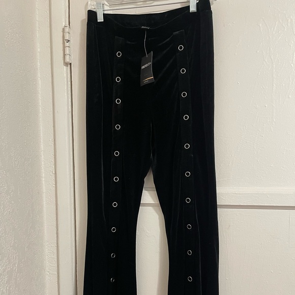 Snap button Flared black velvet pants size Plus OX - Picture 2 of 2